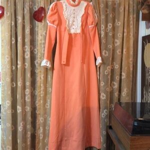 Vintage 1970s salmon maxi dress